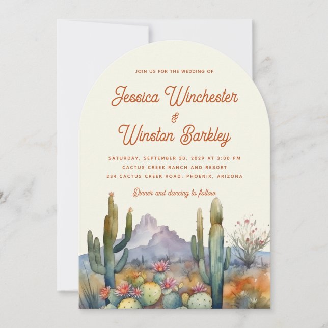 Invitación Moderno Boda de Paisaje del Desierto de Terracota  (Anverso)