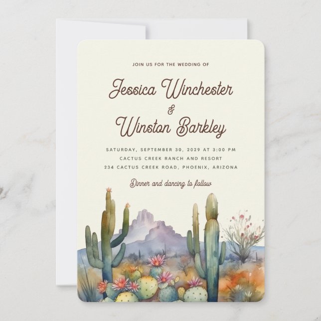 Invitación Moderno Boda de paisajes del desierto neutro de Ca (Anverso)