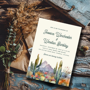 Invitación Moderno Boda de paisajes del desierto verde Verde