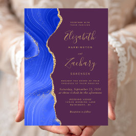 Invitación Moderno Boda de Pluma de Oro Azul Real