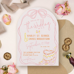Invitación Moderno boda de puesta de sol rosa con arco dibuja
