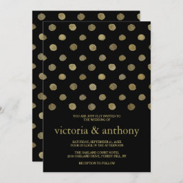 Invitación Moderno Boda de puntos de polka negro y oro