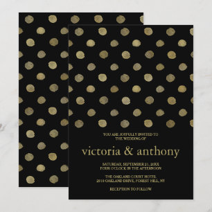 Invitación Moderno Boda de puntos de polka negro y oro
