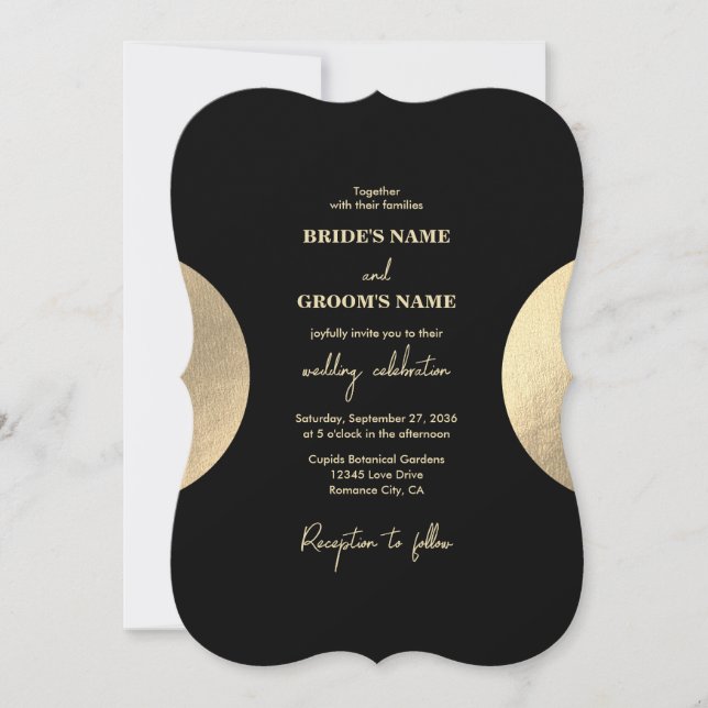 Invitación Moderno Boda de resumen de oro y negro contemporán (Anverso)