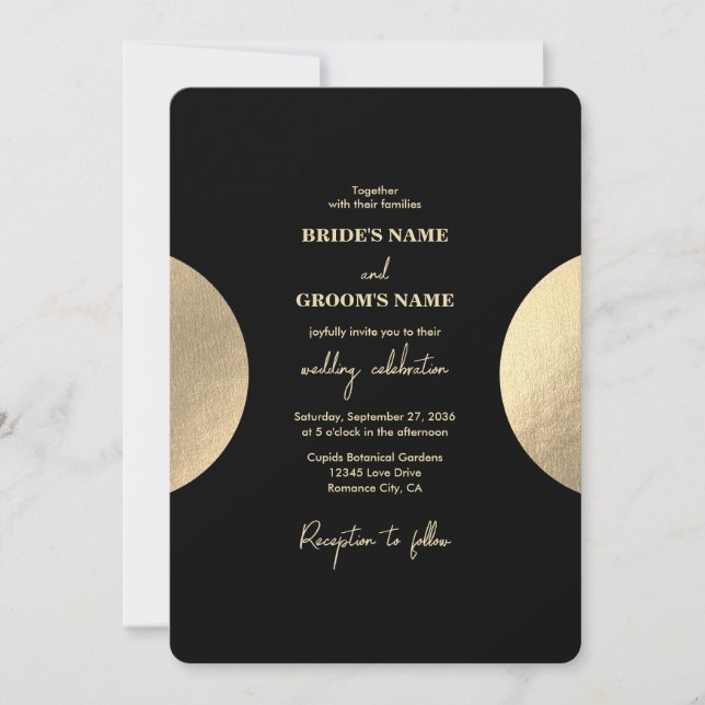 Invitación Moderno Boda de resumen de oro y negro contemporán (Anverso)