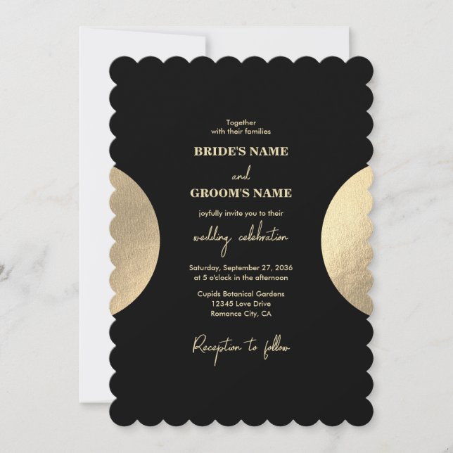 Invitación Moderno Boda de resumen de oro y negro contemporán (Anverso)