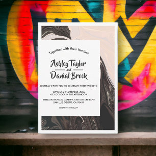 Invitación Moderno Boda De Resumen Mínimo Blanco Y Negro