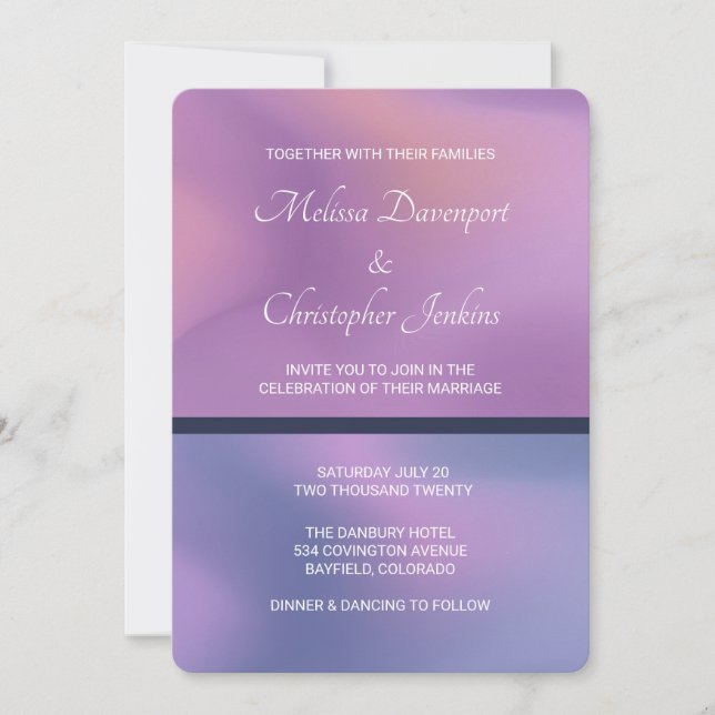 Invitación Moderno Boda de resumen morado y rosado de sumergi (Anverso)