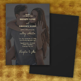 Invitación Moderno Boda de superposición de foto de oro negro