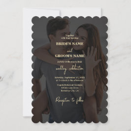 Invitación Moderno Boda de superposición de foto de oro negro