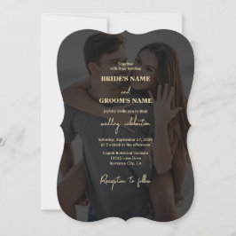 Invitación Moderno Boda de superposición de foto de oro negro