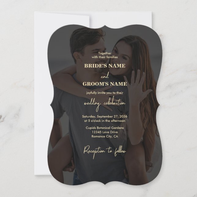 Invitación Moderno Boda de superposición de foto de oro negro (Anverso)
