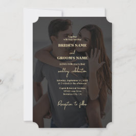Invitación Moderno Boda de superposición de foto de oro negro