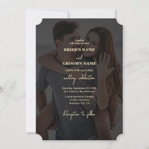 Invitación Moderno Boda de superposición de foto de oro negro