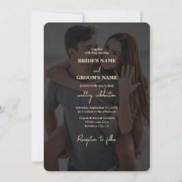 Invitación Moderno Boda de superposición de foto de oro negro