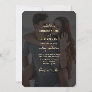 Invitación Moderno Boda de superposición de foto de oro negro