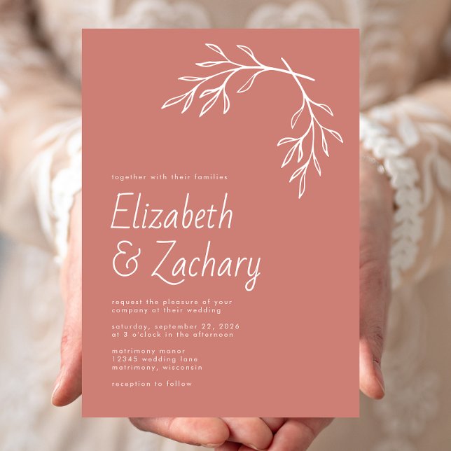 Invitación Moderno Boda de Terracota Botánica Mínima (Subido por el creador)