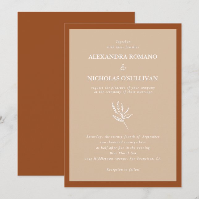 Invitación Moderno Boda de Terracotta de tonos simples de la  (Anverso / Reverso)