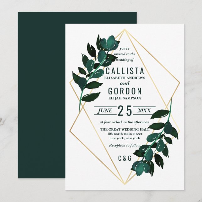 Invitación Moderno Boda de Terraza de Verdor Verde azulado de (Anverso / Reverso)