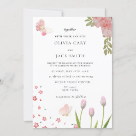 Invitación Moderno Boda de verano floral y mariposa rosa suav