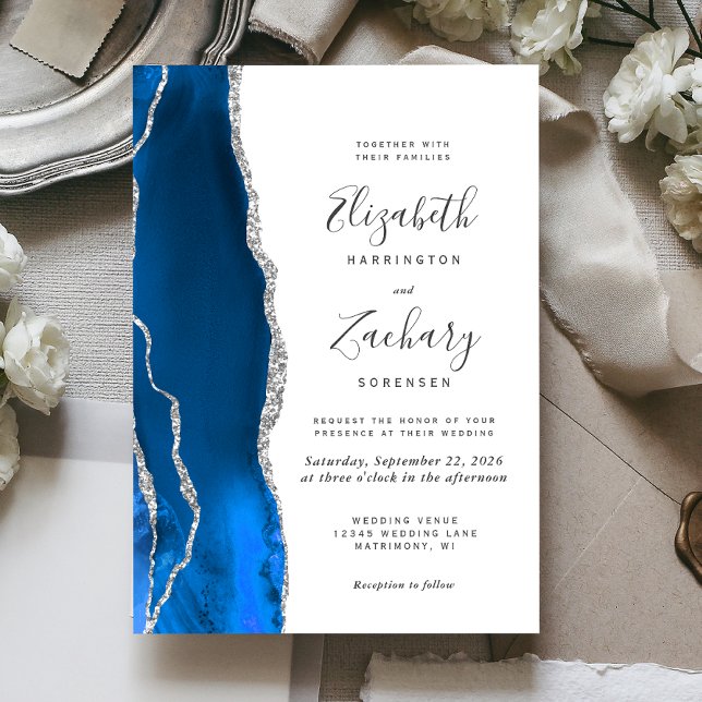 Invitación Moderno Boda del Agate Royal Blue Silver (Subido por el creador)