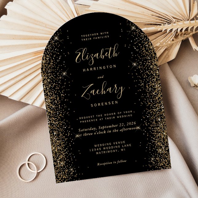 Invitación Moderno Boda del arco del Purpurina de oro negro (Subido por el creador)