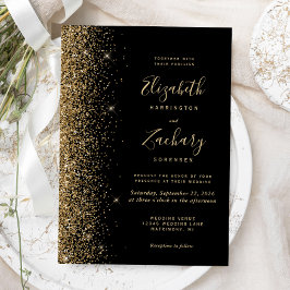 Invitación Moderno Boda del borde del Purpurina Black Gold Fa