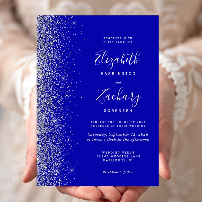 Invitación Moderno Boda del borde del Purpurina Royal Blue Si (Subido por el creador)