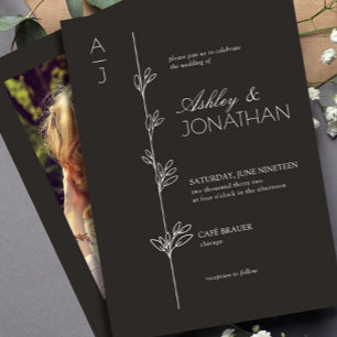Invitación Moderno Boda del divisor botánico foto negra