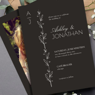 Invitación Moderno Boda del divisor botánico foto negra