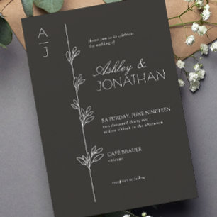 Invitación Moderno Boda del divisor botánico negro