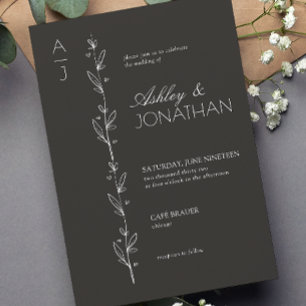 Invitación Moderno Boda del divisor botánico negro