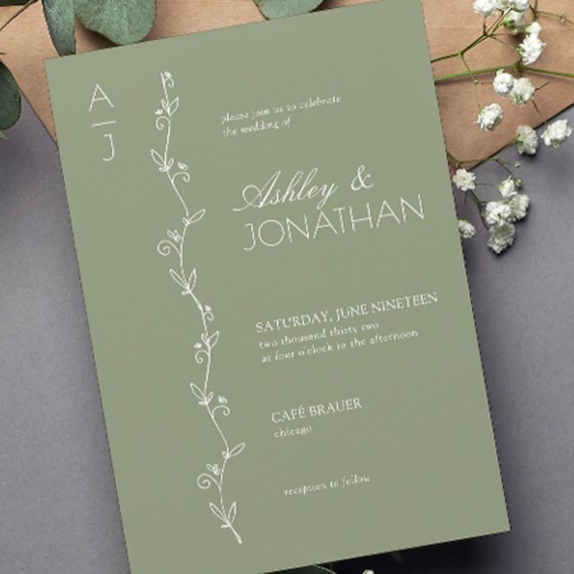 Invitación Moderno Boda del divisor botánico Sage Green (Subido por el creador)