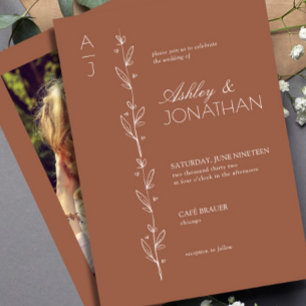 Invitación Moderno Boda del divisor botánico Terracotta Photo