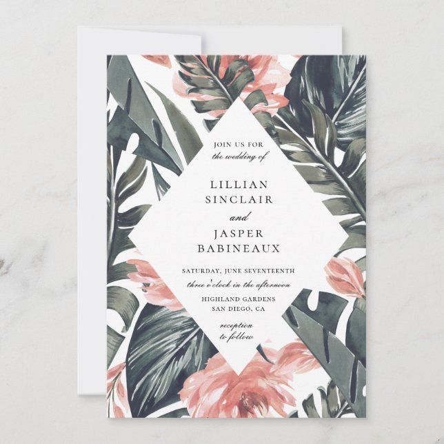 Invitación Moderno Boda del marco de diamante de los trópicos (Anverso)