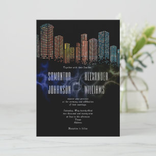 Invitación Moderno Boda del Skyline de la noche en la azotea 
