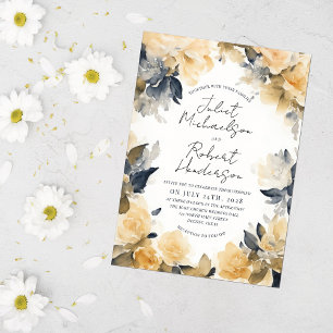 Invitación Moderno Boda elegante amarillo negro floral