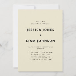 Invitación Moderno Boda elegante beige y Minimalista negro