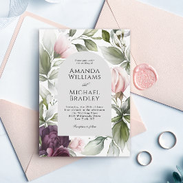 Invitación Moderno Boda elegante con flores de ciruela rosa