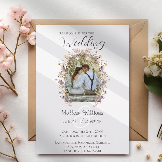 Invitación Moderno Boda elegante de arco de fotos con flores  (Modern Elegant Purple Floral Photo Arch Wedding Invitation)
