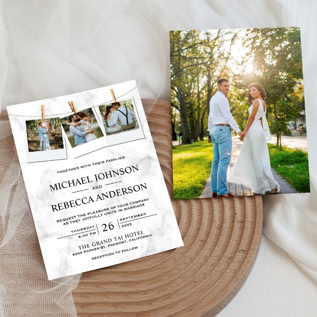 Invitación Moderno Boda elegante de Collage de fotos de mármo (Subido por el creador)