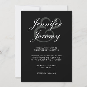 Invitación Moderno Boda elegante de escritura gris blanco neg