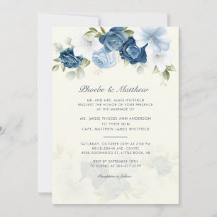 Invitación Moderno Boda elegante de flores azules y turbias