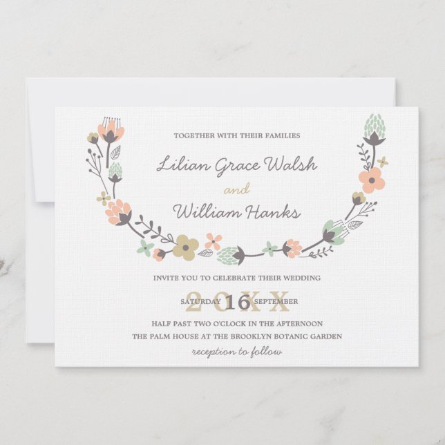 Invitación Moderno Boda elegante de flores retro florales (Anverso)