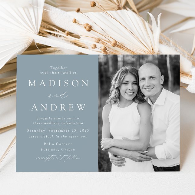 Invitación Moderno Boda elegante de fotografía azul turbulent (Subido por el creador)