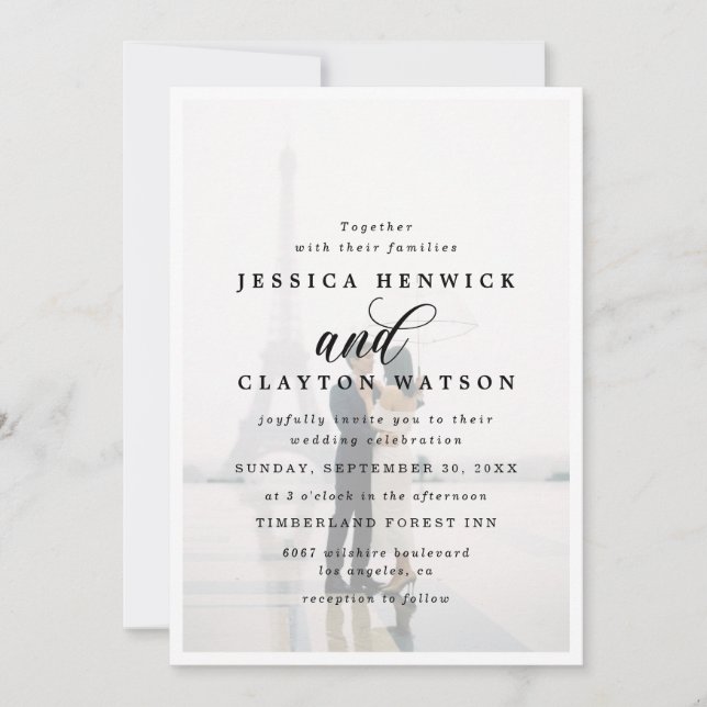 Invitación Moderno Boda elegante de fotografía de Faux Vellum (Anverso)