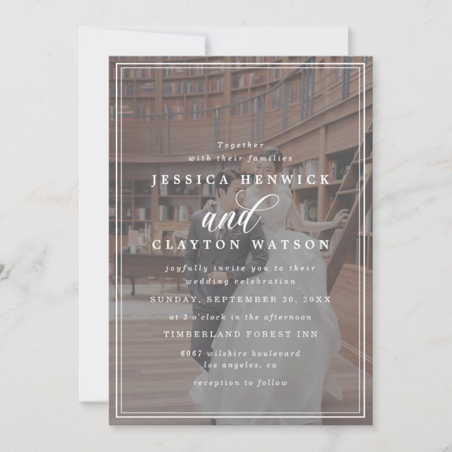Invitación Moderno Boda Elegante De Fotografías En Blanco Y N (Anverso)