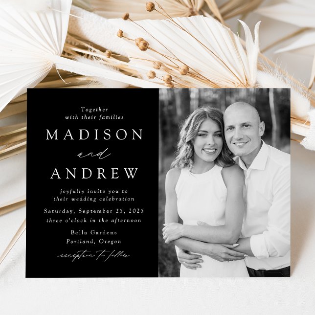 Invitación Moderno Boda elegante de fotografías en blanco y n (Subido por el creador)