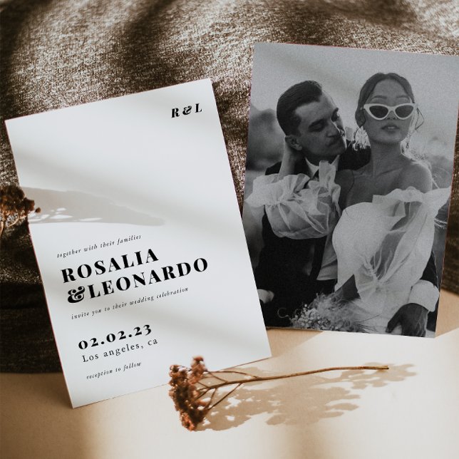 Invitación Moderno Boda elegante de fotografías en blanco y n (Subido por el creador)