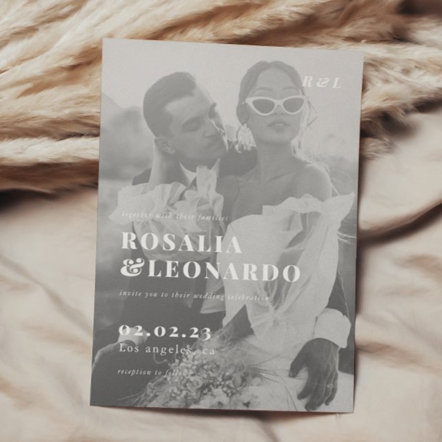 Invitación Moderno boda elegante de fotografías en blanco y n (Subido por el creador)